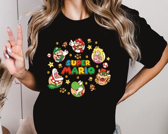 Retro Super Mario Birthday Birthday Sweatshirt, Shirt, Hoodie: Princess Peach, Luigi, Bowser, Yoshi, Toad