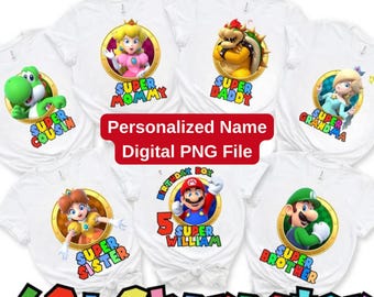 Personalized Super Mario Family Birthday PNG: Custom Birthday Party Design (Digital Download)