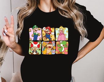 Retro Super Mario Birthday Sweatshirt, Shirt, Hoodie: Princess Peach, Luigi, Game Gift, Trip Tee