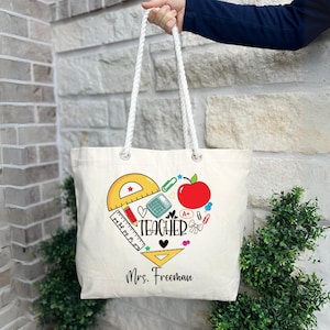 Personalized Teacher Tote Bag: Apple Heart Design