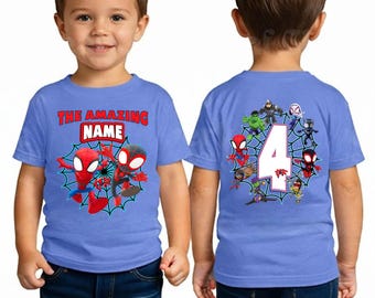 Camiseta personalizada de Spidey y sus increíbles amigos para cumpleaños de niño: fiesta temática de Spidey y Spin, a juego para toda la familia, camisetas unisex para adultos, jóvenes y niños.