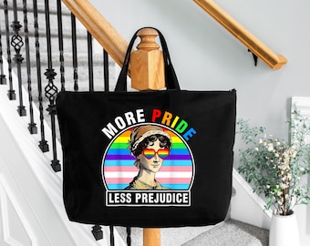 More Pride Less Prejudice LGBTQ Tote Bag: Jane Austen Ally,Valentines Day Gift