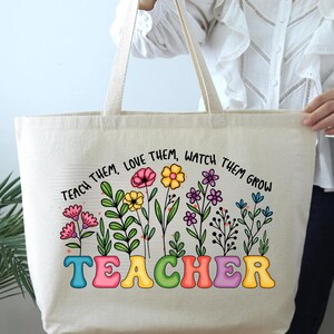 Personalized Teacher Tote Bag: Floral Heart Design