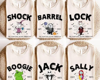 Nightmare Before Christmas Family Shirts, Jack Sally Lock Shock Barrel Mayor Oogie Zero Tee, Halloween Family Matching Shirt