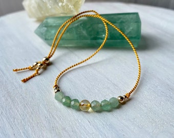 Abundance Intention Silk Bracelet with Green Aventurine + Citrine, and 14kt Gold Filled Accent Beads