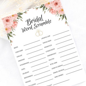 Floral Bridal Shower Word Scramble Game, Instant Download