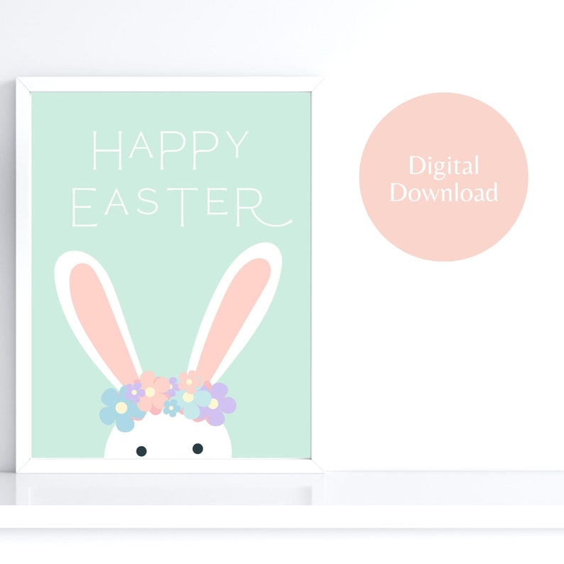 Happy Easter Printable Wall Art 8x10, Happy Easter Decor, Easter Bunny ...