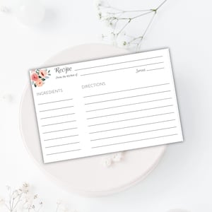 Recipe Card Template, Bridal Shower Recipe Cards, Instant Download