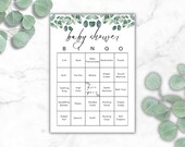 Baby Shower Bingo, Baby Bingo Printable, 30 Prefilled Bingo Cards, Baby Shower Game, Eucalyptus, Green, Instant Download