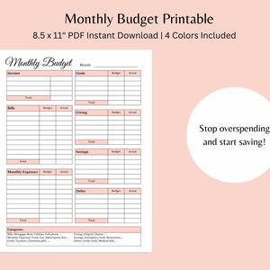 Budget Binder Printable, Monthly Budget Template, Monthly Budget Planner, Instant Digital Download