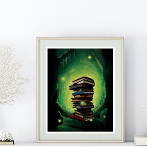 PRINTABLE ART | Instantly download, print and frame this original oil painting artwork | Gift for Readers | Home Library | Books | Bookworm
