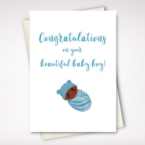Baby Boy Félicitations PRINTABLE téléchargement instantané, Dernière minute nouveau bébé garçon félicitations carte de vœux avec teint bleu et foncé