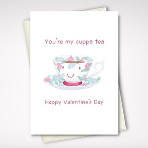 Linda tarjeta de San Valentín IMPRIMIBLE descarga instantánea, ¡Tarjeta de felicitación divertida del Día de San Valentín de último minuto para cualquier persona que ames! Taza de té sonriente