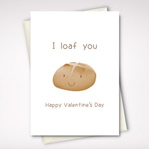 Linda tarjeta de San Valentín Descarga instantánea IMPRIMIBLE, ¡Tarjeta de felicitación del Día de San Valentín divertida de última hora para cualquier persona que ames! Pan sonriente