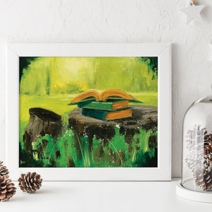 PRINTABLE ART | Instantly download, print and frame this original oil painting artwork | Gift for Readers | Home Library | Books | Bookworm