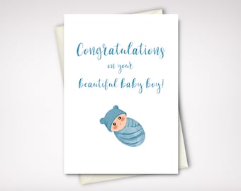 Baby Boy Congratulations PRINTABLE instant download, Last minute new baby boy congrats greeting card with blue