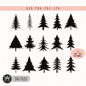 Paquete svg de silueta de árbol, svg de pino de Navidad, svg de árbol de Navidad, imágenes prediseñadas de Navidad, png de árbol de Navidad, diseño de sublimación, archivo digital