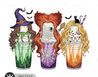 Witch Iced Coffee PNG, Halloween Tumbler Sublimation, Fall Beverage Digital Download