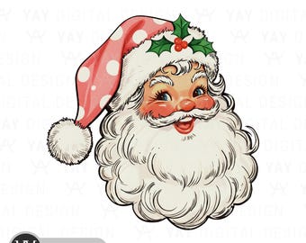 Retro Santa PNG: Funny Christmas Clipart (Digital File)