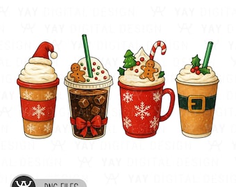 Christmas Coffee PNG: Holiday Latte Clipart (Digital Download)