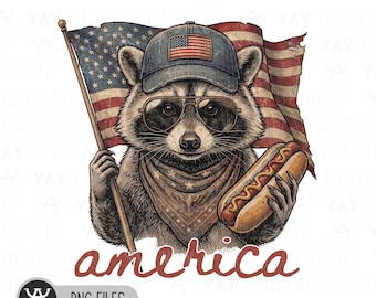Patriotic Raccoon Png, Funny Fourth Of July Sublimation, Usa Flag Digital File, America Graphic