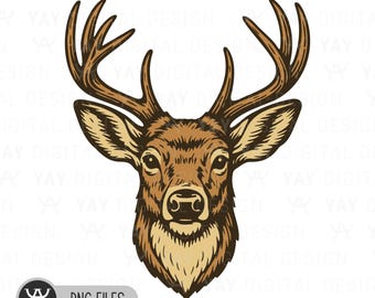 Red Deer Head PNG: Mountain Camp Clipart (Digital Download)