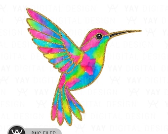 Colorful Hummingbird PNG: Glitter Bird Clipart, Summer Shirt Design (Digital Download