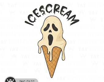 Funny Halloween Ice Cream PNG, Spooky Season Sublimation Design, Horror Halloween PNG, Digital Download for T-shirts, Mugs, Signs
