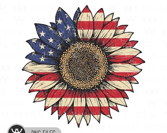 American Flag Sunflower PNG: Patriotic USA Design (Digital Download)