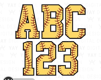 Softball Team Alphabet & Numbers SVG, Clipart Letters (Digital Download)