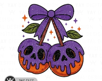 Spooky Skull Cherries Png, Halloween Sublimation Design, Pastel Goth Digital Download, Creepy Fruit Graphic