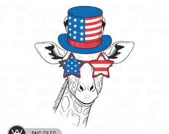 Patriotic Giraffe PNG: 4th of July USA Flag Sublimation Design (Digital Download