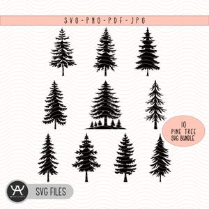 Christmas Tree Silhouette Svg Bundle, Pine Tree Svg, Christmas Tree Svg, Christmas Clipart, Christmas Tree Png, Sublimation Design