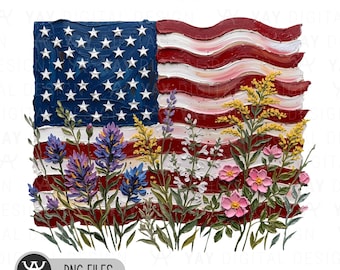 Wildflower American Flag PNG Patriotic Floral USA Flag Sublimation 4th of July Design