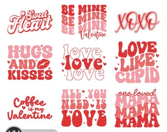 Retro Valentine's Day SVG Bundle, Love Shirt Designs (Digital Download)