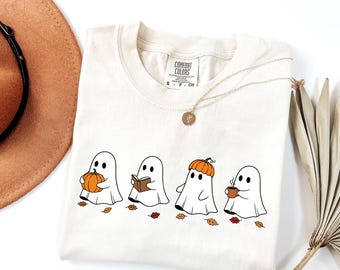 Reading Ghost Sublimation PNG, Fall Pumpkin Leaves Clipart, Funny Halloween Png