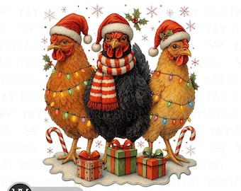 Funny Chicken Christmas PNG, Farm Holiday (Digital Download)