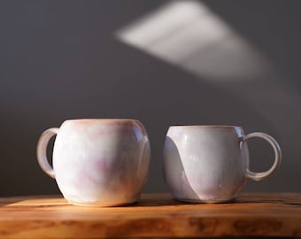 Handmade stoneware mug - large ceramic mug - handmade mugs - pottery mug - stoneware mug - tea mug - coffee mug- pink blue toned