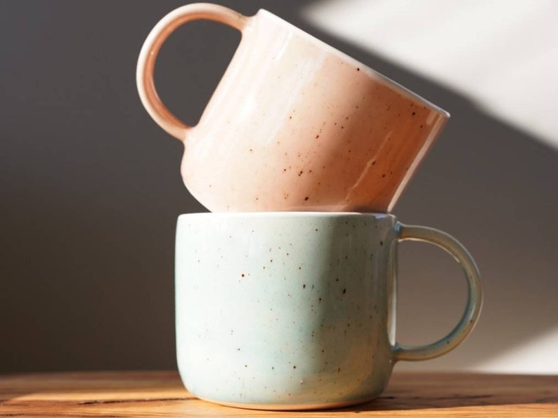 Handmade stoneware mug ceramic mug medium handmade mug pottery mug stoneware mug tea cup coffee mug pink turquoise image 1