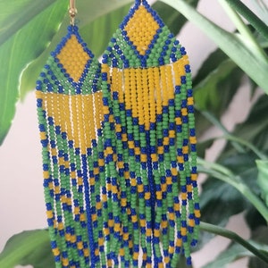 Beaded Green Cross Earrings - Free Range and Feral