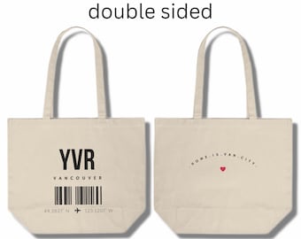 Bolso de Vancouver / Bolso de doble cara / Idea de regalo de Vancouver / Recuerdo de Vancouver / Regalo de Canadá / Bolso grande de lona / Código de aeropuerto IATA / YVR