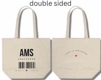 Amsterdam Tote | Double Sided Canvas tote bag | Amsterdam Gift Idea | Amsterdam Souvenir | Netherlands Tourist  | IATA Airport code | AMS