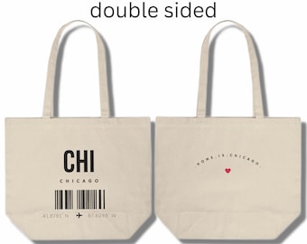 Chicago Tote | Double Sided tote bag | Chicago Gift Idea | Chicago Souvenir | Chicago Travel Tourist | Large Minimalist Canvas Tote | CHI