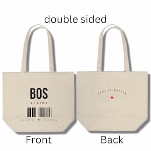 Bolso Boston / Bolso de mano de doble cara / Idea de regalo de Boston / Recuerdo de Boston / Bolsa turística de Boston / Bolso grande de lona / Código de aeropuerto IATA / BOS