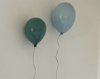 Ceramic Balloons Set of 2, Small and Large Balloon Sculpture, Baby Boy Nursery Room Decor, Light Blue Ceramic Balloon, Green Ceramic Balloon