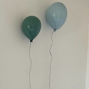 Ceramic Balloons Set of 2, Small and Large Balloon Sculpture, Baby Boy Nursery Room Decor, Light Blue Ceramic Balloon, Green Ceramic Balloon