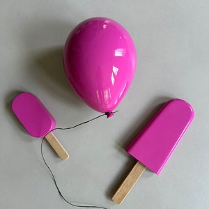 Magenta Balloon and Ice Pop Wall Sculpture Set, Vibrant Pop Art Home Decor