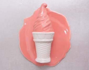 Pop Art Ice Cream Cone, Small Ceramic Sculpture, Eclectic Decor, Soft Serve Ice Cream Cone Art, Kids Room Wall Art, Unique Sculpture