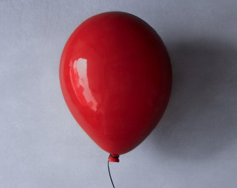Pop-Art-Keramikballon-Wandskulptur, roter Keramikballon, 3D-Wandskulptur, luxuriöse Wohnkultur, handgefertigte Tonkunst