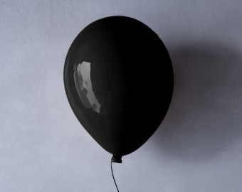 Svart keramisk ballong, popkonst-heminredning, modernt hem, väggskulptur, unik väggdekor, vardagsrumskonst, sovrumsväggkonst, presentidéer